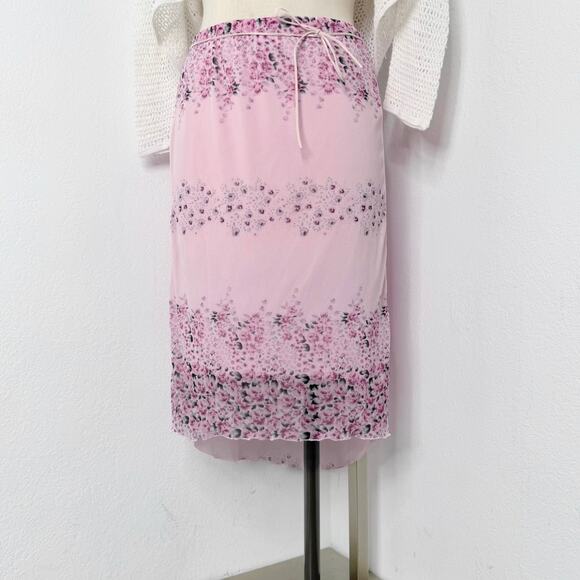Vintage Y2K Coquette Fairycore Floral Midi Skirt Pink Mesh Medium - Picture 2 of 9